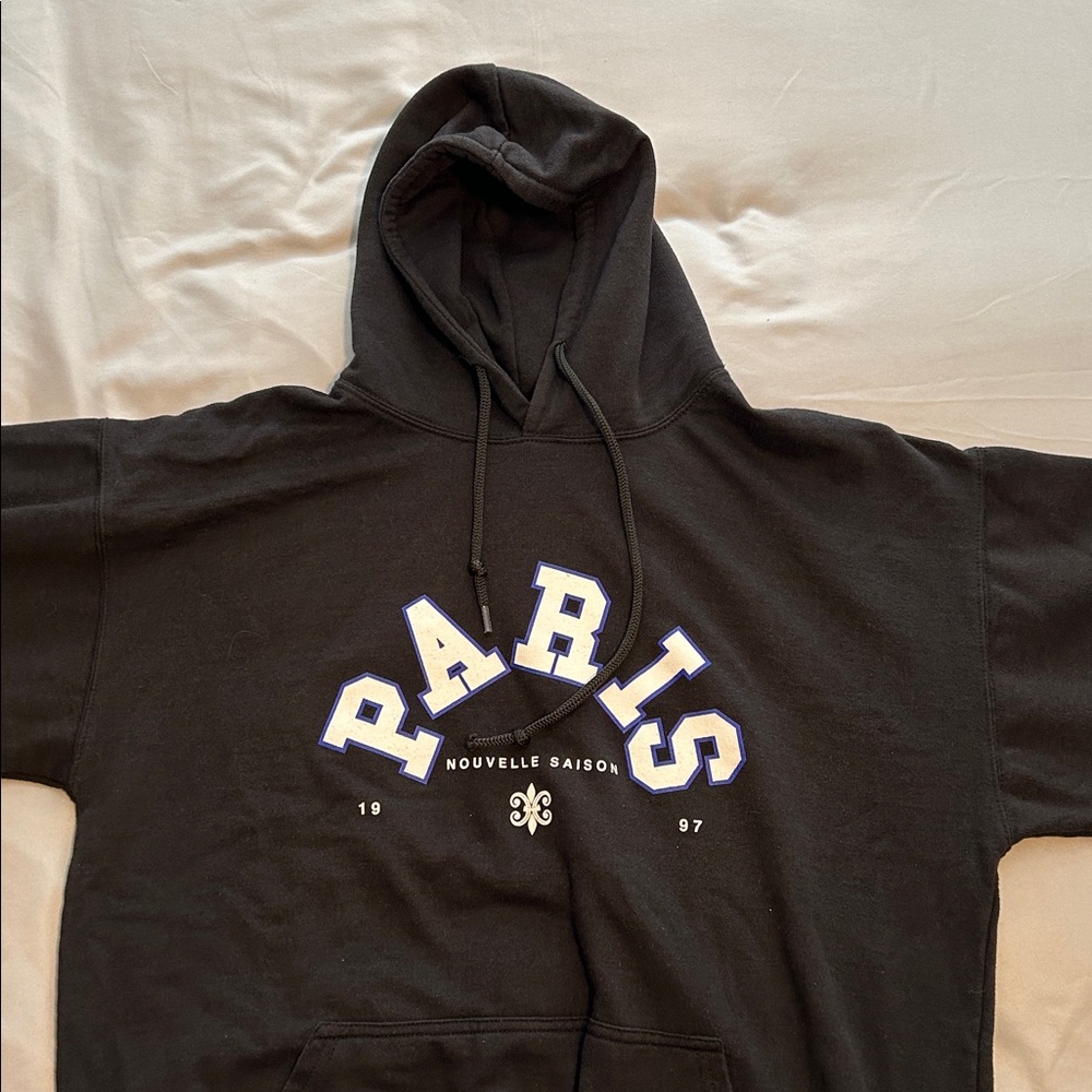 Black Paris Oversized Hoodie Sweatshirt Men’s Medium